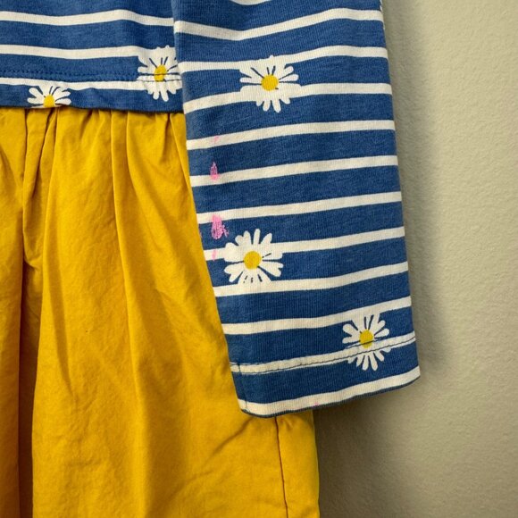 MINI BODEN Striped Daisy Dress Girls 4-5 4T 5T Blue Mustard Yellow Button Skirt - Picture 8 of 10